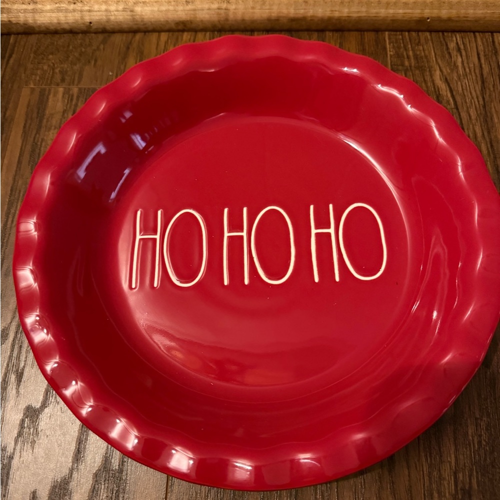 Rae Dunn Red Pie Dish - HO HO HO